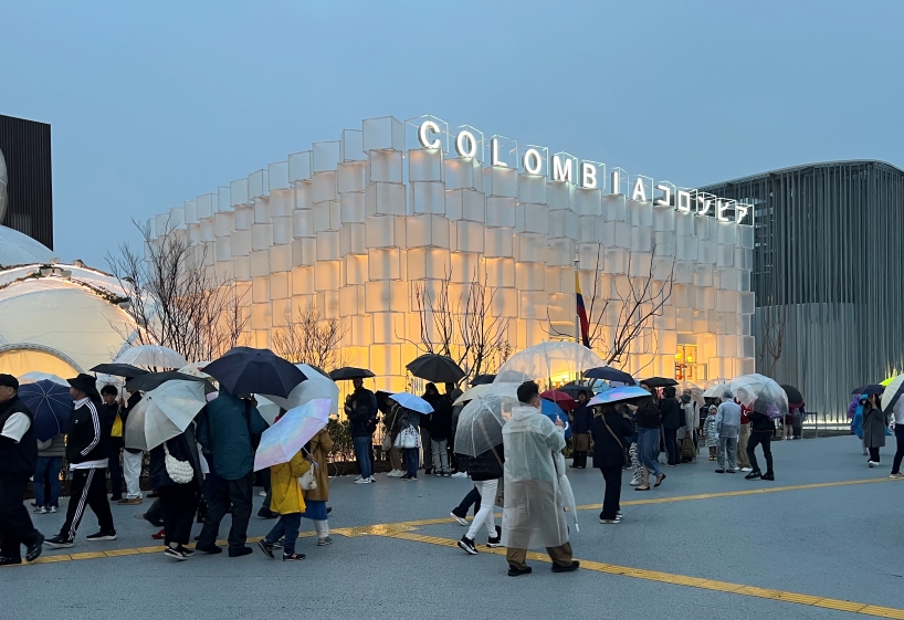 translucent dancing cubes shape modular colombia pavilion for osaka expo 2025