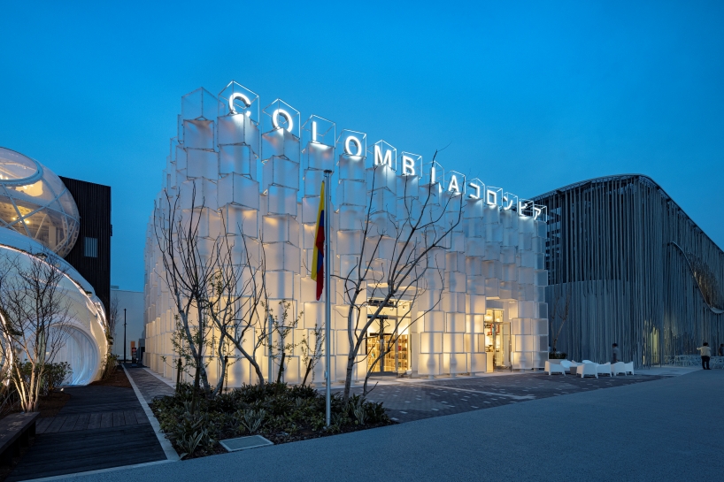 translucent dancing cubes shape modular colombia pavilion for osaka expo 2025