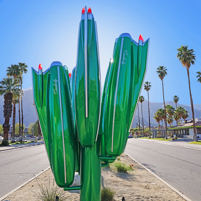 roger reutimann turns 1959 cadillac components into lighting cactus sculpture in california