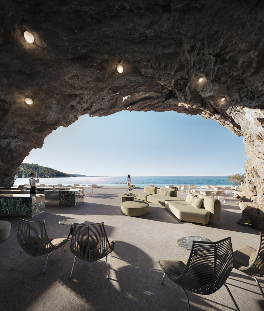 zigzag resort extends linear terraces and infinity pools along albania’s rugged coastline