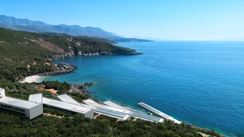 The Zigzag resort extends linear terraces and infinite basins along the rugged coast of Albania