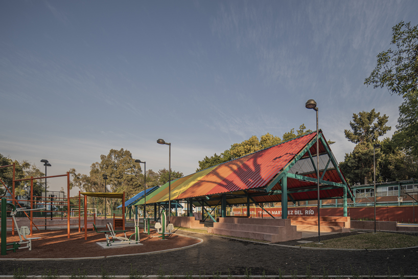 steel canopies and vibrant courts by amasa estudio reclaim public plaza in mexico city