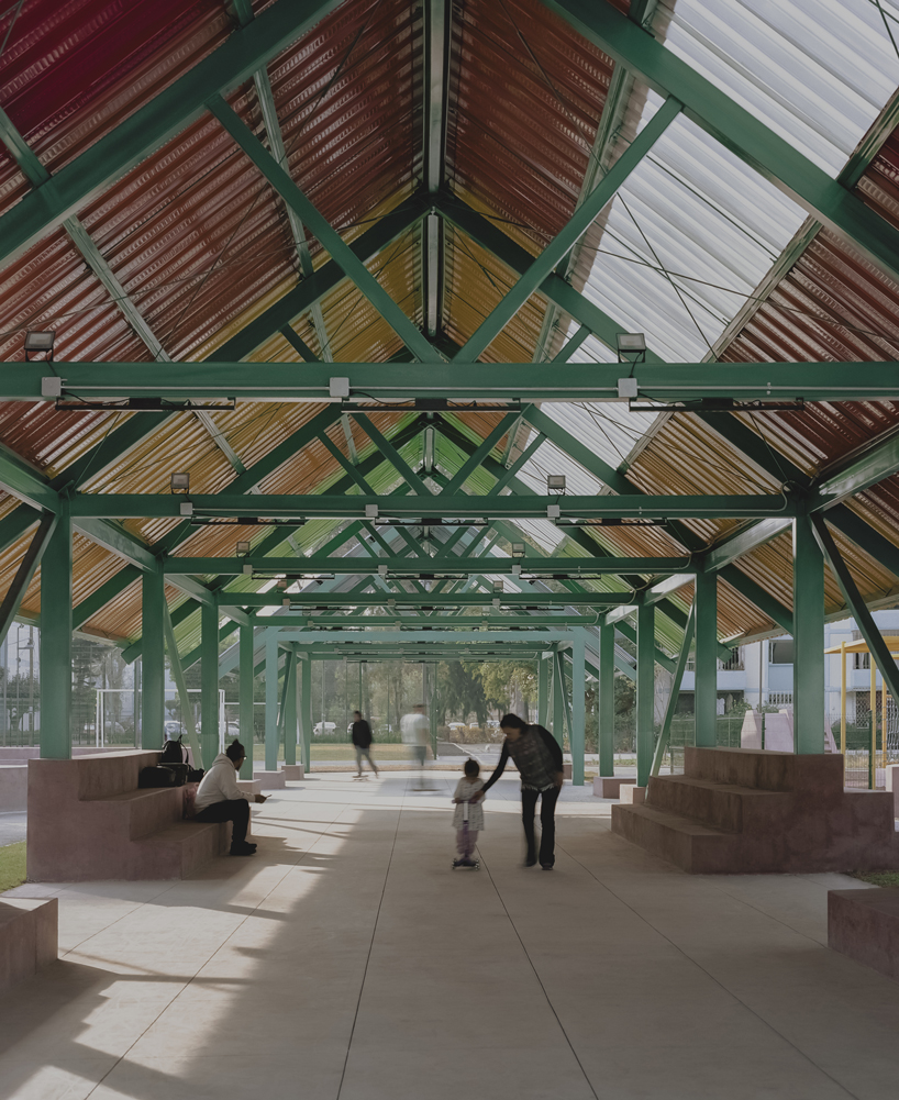 steel canopies and vibrant courts by amasa estudio reclaim public plaza in mexico city