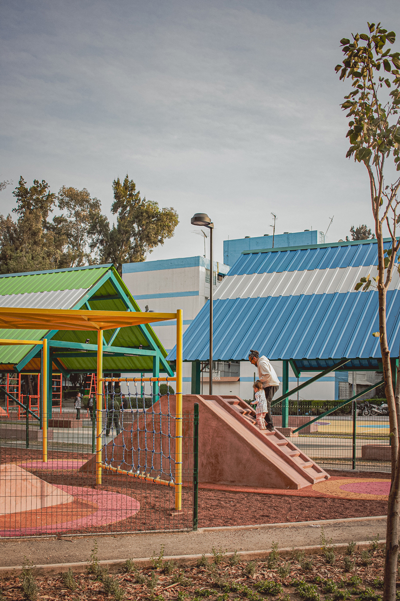 steel canopies and vibrant courts by amasa estudio reclaim public plaza in mexico city