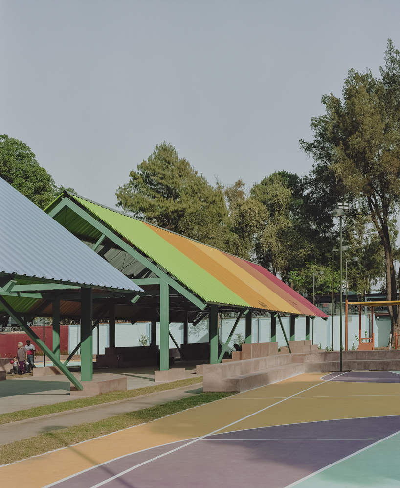 steel canopies and vibrant courts by amasa estudio reclaim public plaza in mexico city