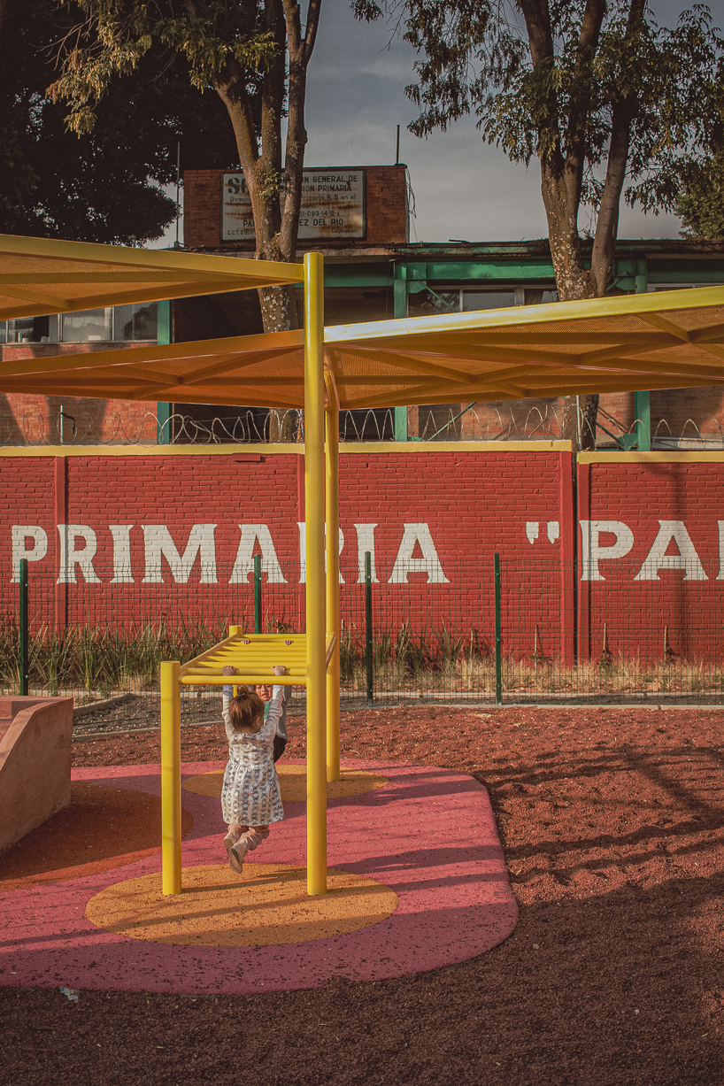steel canopies and vibrant courts by amasa estudio reclaim public plaza in mexico city