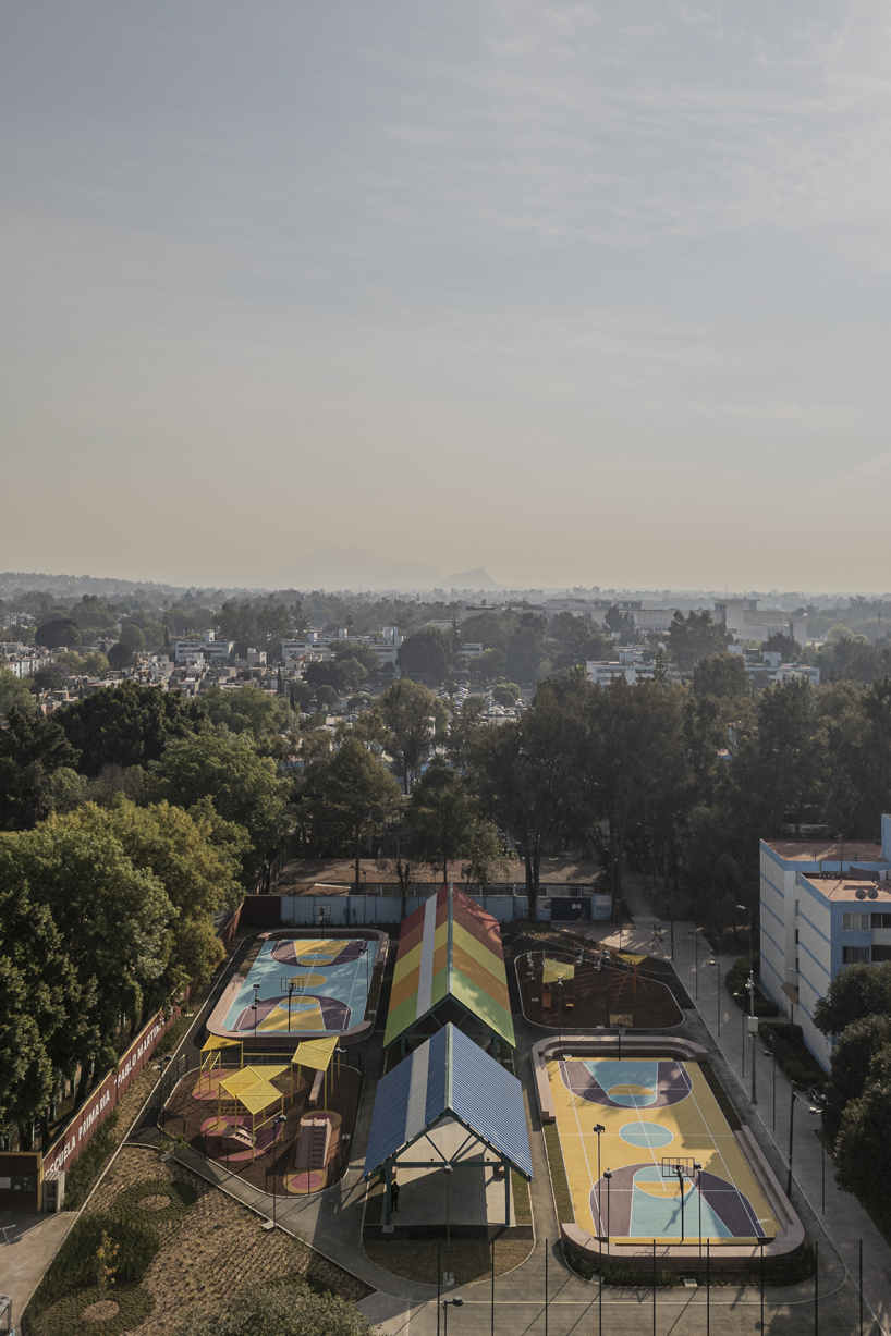 steel canopies and vibrant courts by amasa estudio reclaim public plaza in mexico city