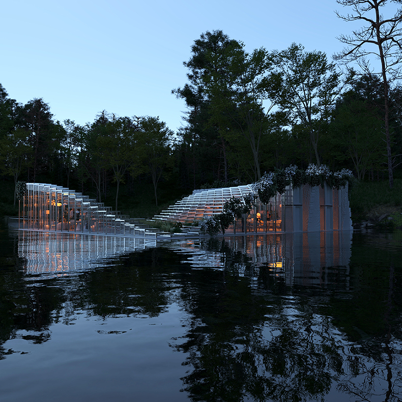 terraced stone and glass platforms shape shuai zhang's sculptural amphitheater in canada