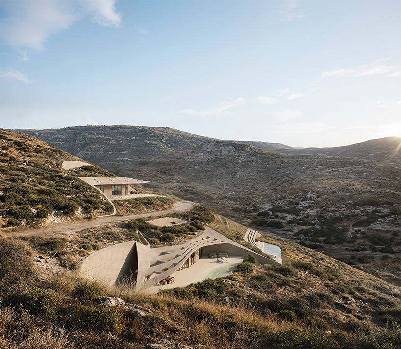 warm-toned concrete forms and planted roofs blend into the cycladic landscape of kythnos - 3