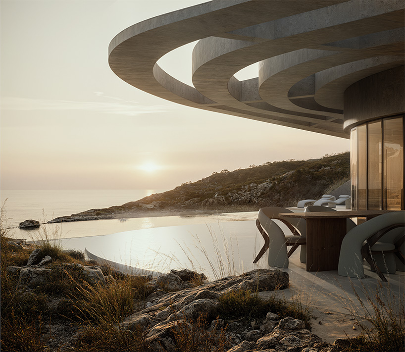 warm-toned concrete forms and planted roofs blend into the cycladic landscape of kythnos - 5