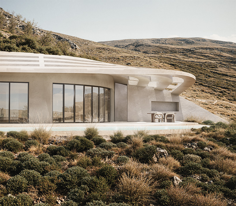 warm-toned concrete forms and planted roofs blend into the cycladic landscape of kythnos - 4