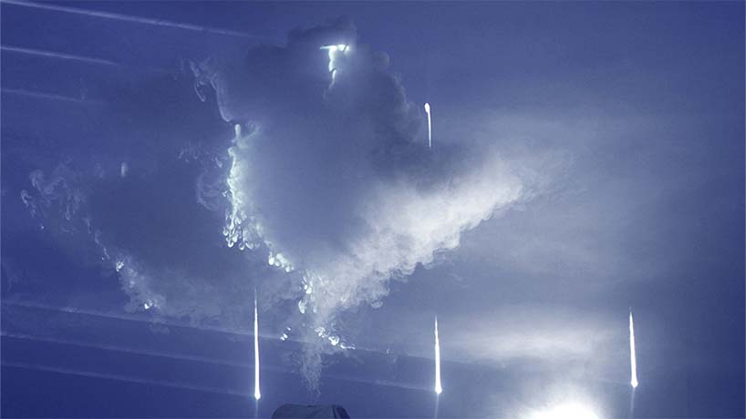 black void frames cloud installation as narrative tool in multimedia atmospheric performance