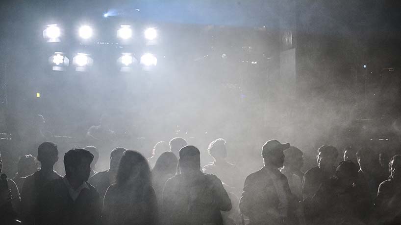 black void frames cloud installation as narrative tool in multimedia atmospheric performance