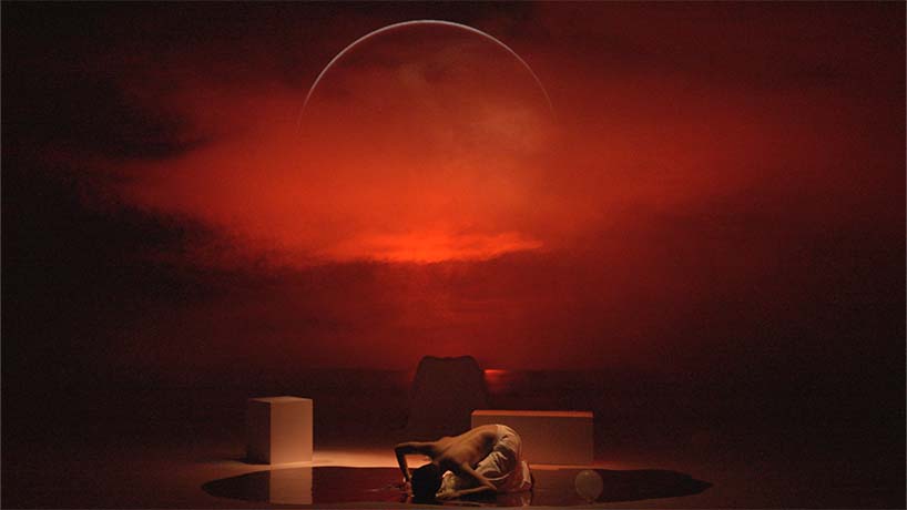 black void frames cloud installation as narrative tool in multimedia atmospheric performance