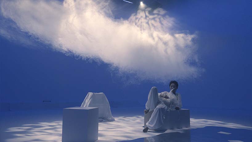 black void frames cloud installation as narrative tool in multimedia atmospheric performance