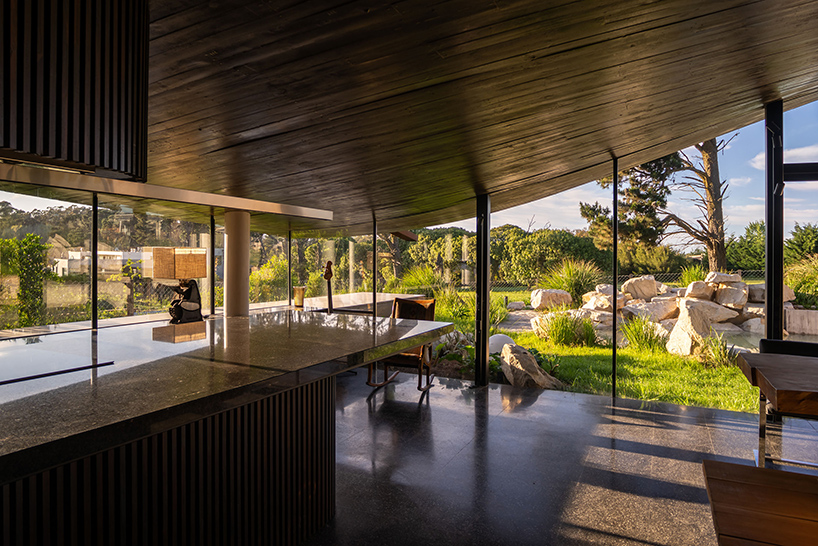 casa moro's green concrete mantle follows natural slope of forested terrain in buenos aires