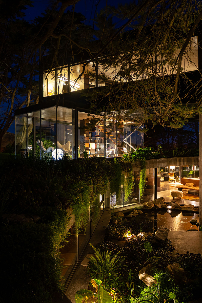 casa moro's green concrete mantle follows natural slope of forested terrain in buenos aires