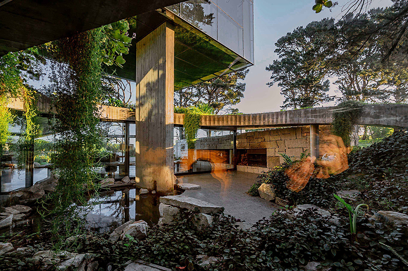 casa moro's green concrete mantle follows natural slope of forested terrain in buenos aires