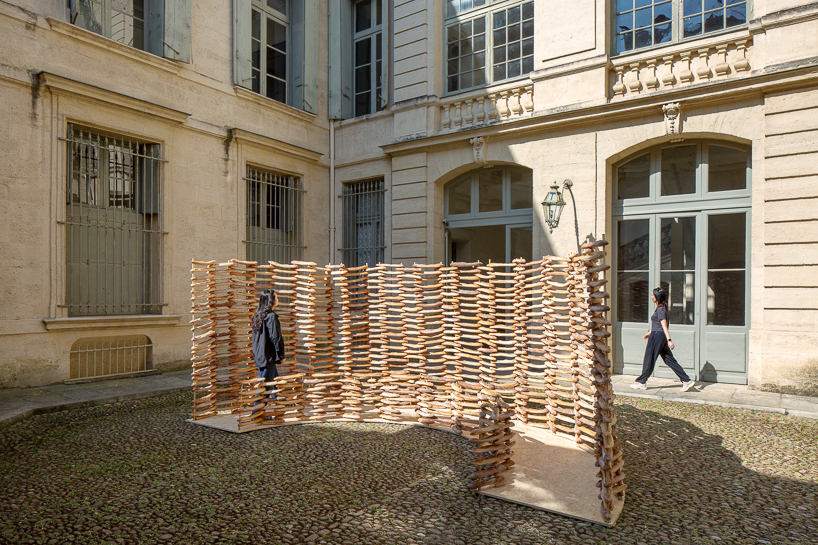 780 leftover baguettes turn into public pavilion by MERO studios in montpellier