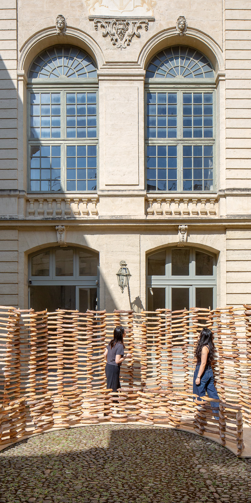 780 leftover baguettes turn into public pavilion by MERO studios in montpellier