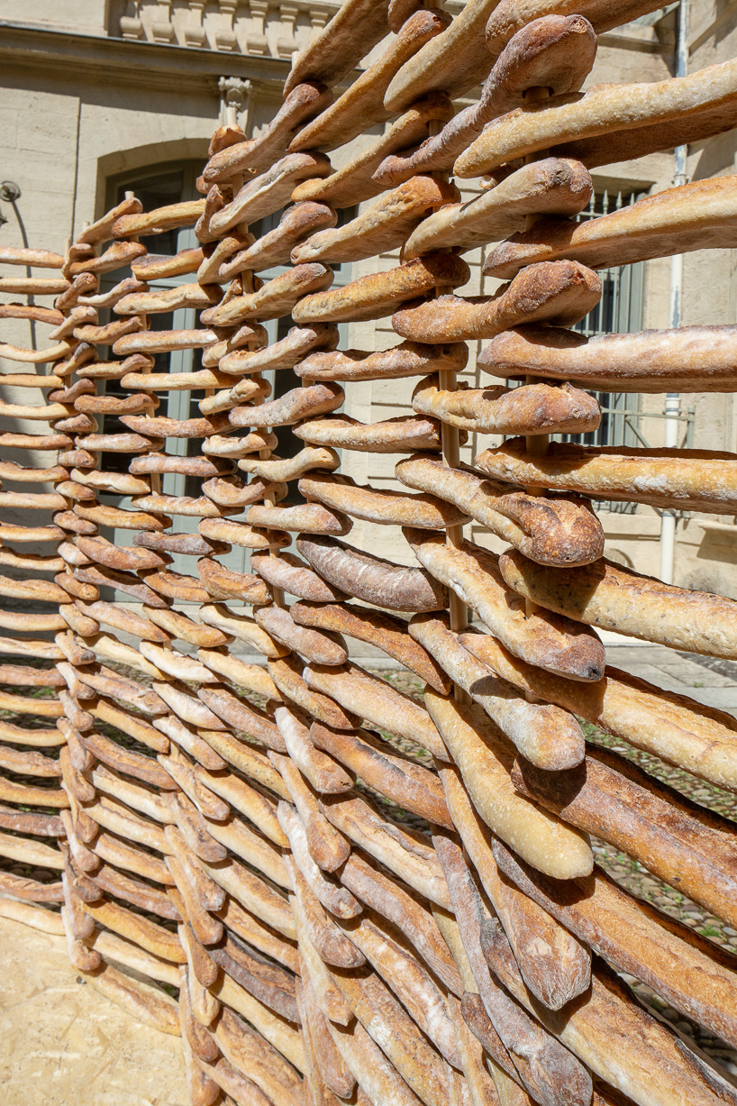 780 leftover baguettes turn into public pavilion by MERO studios in montpellier