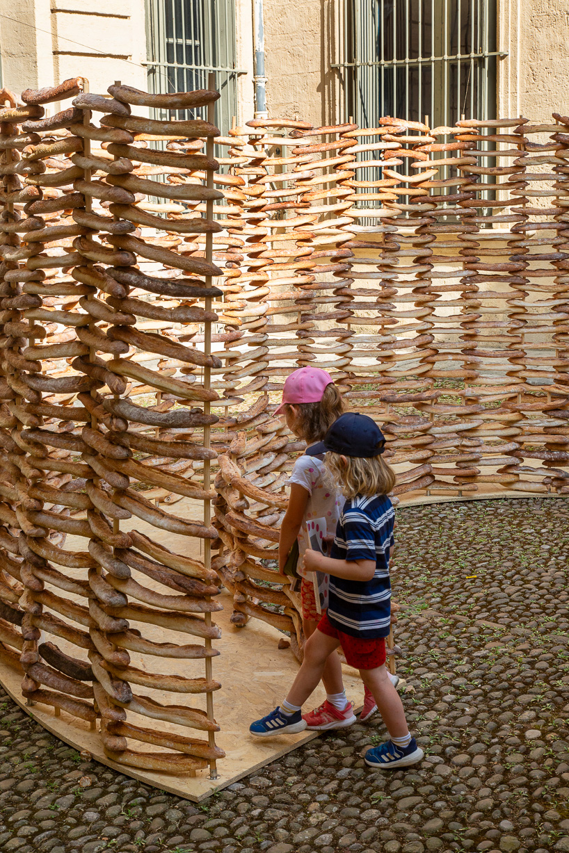 780 leftover baguettes turn into public pavilion by MERO studios in montpellier