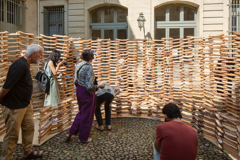 780 leftover baguettes turn into public pavilion by MERO studios in montpellier