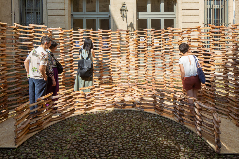 780 leftover baguettes turn into public pavilion by MERO studios in montpellier