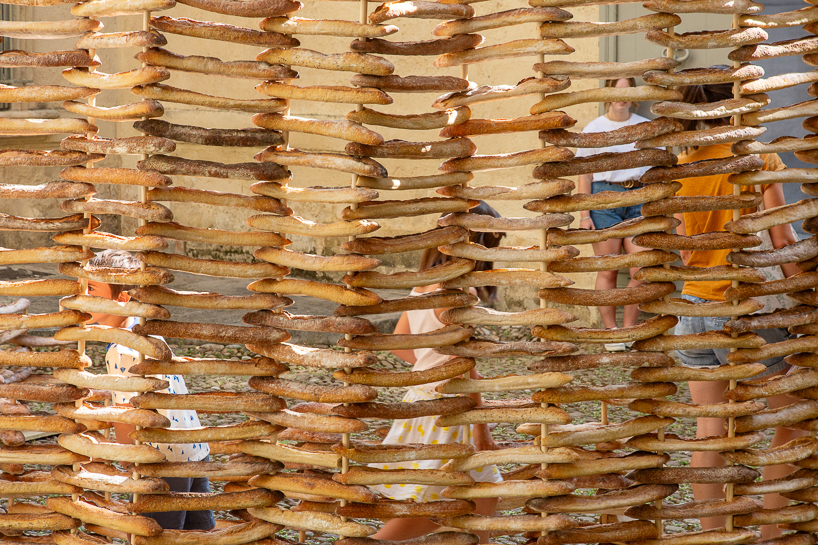 780 leftover baguettes turn into public pavilion by MERO studios in montpellier