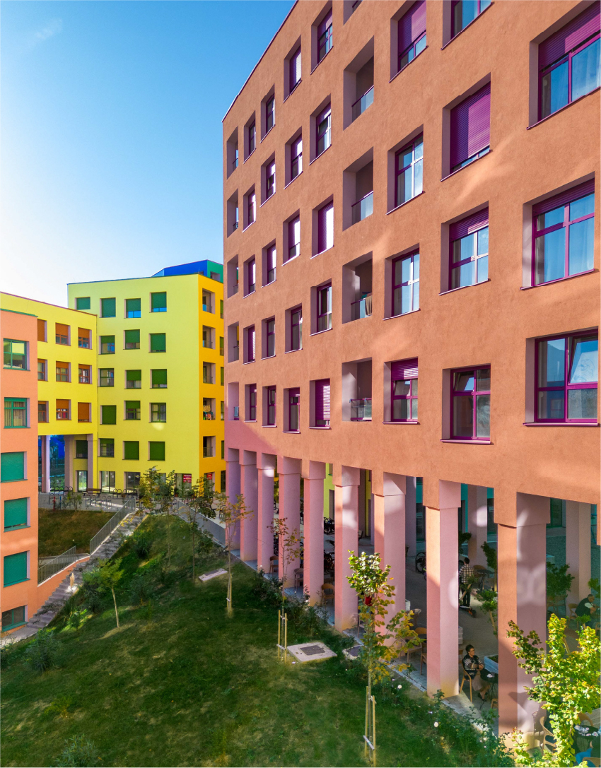 OMA's mangalem 21 masterplan steps checkerboard of homes down slope in tirana, albania