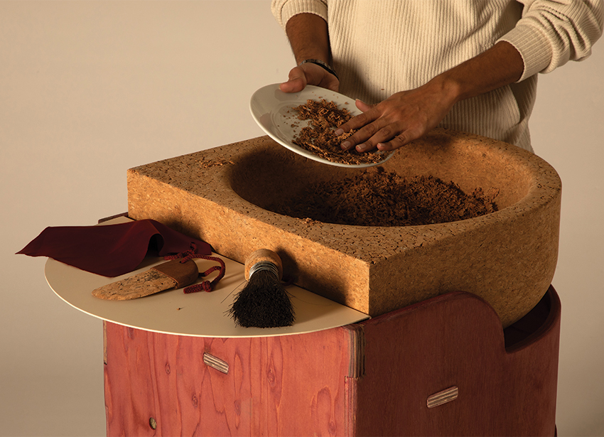 bindu domestic tools made of reused cork and clay reinterpret indigenous practices