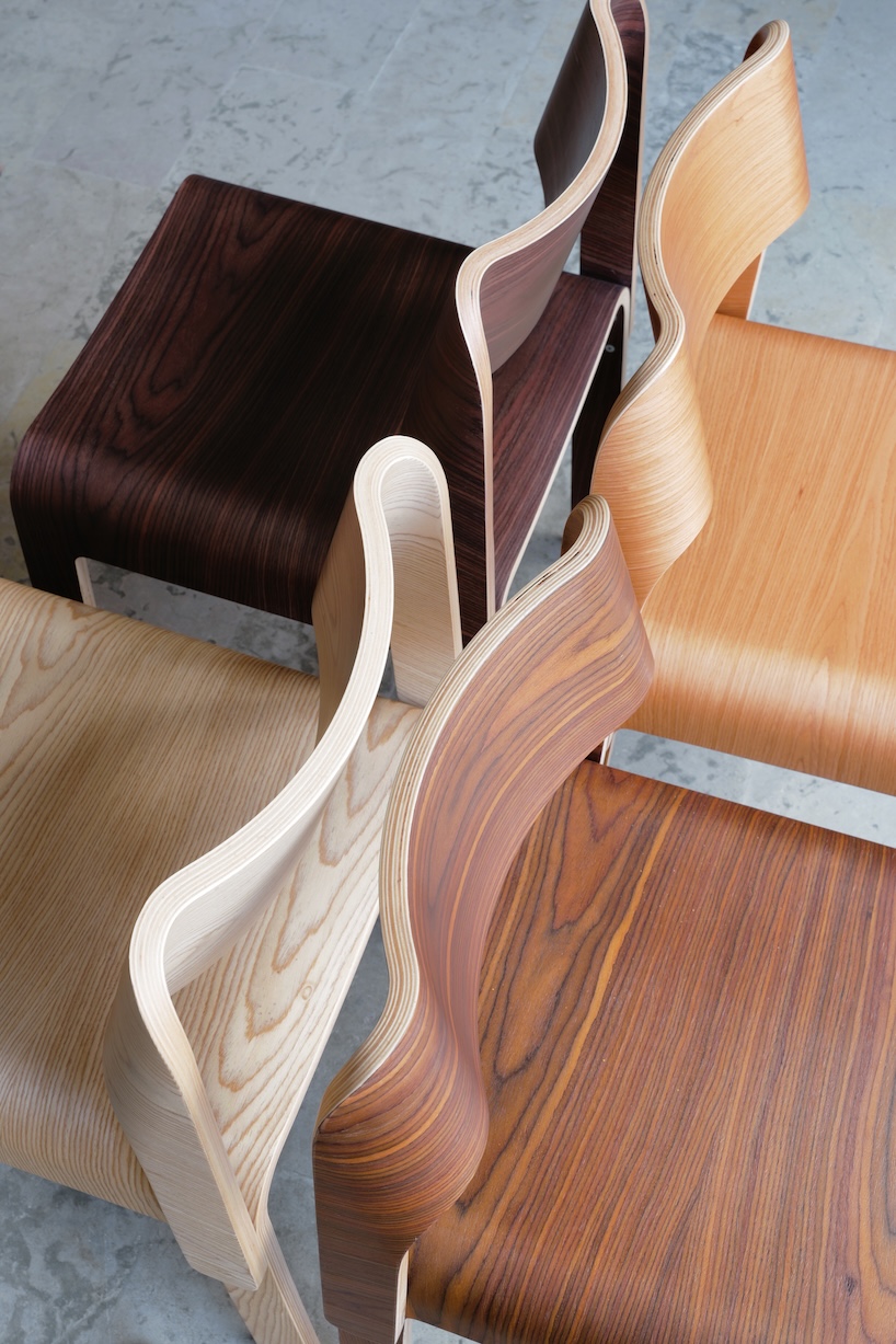 moulded birch plywood bends and curves to shape wave dining chair