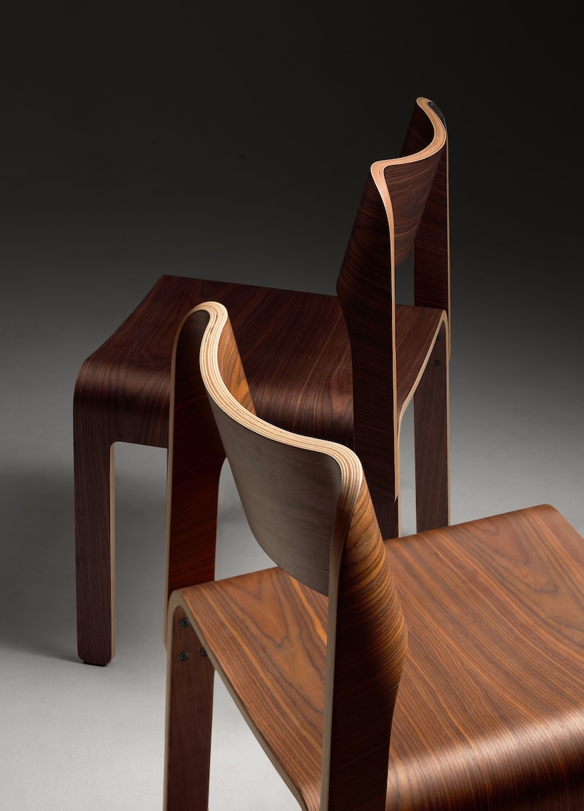moulded birch plywood bends and curves to shape wave dining chair