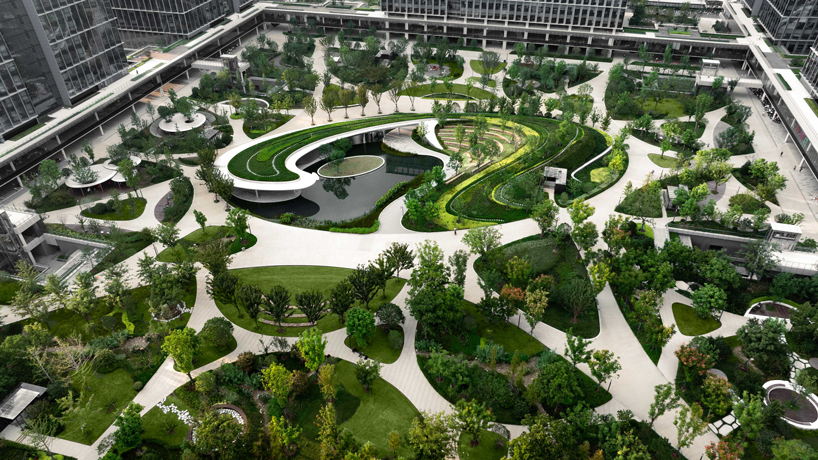 ASPECT studios' regenerative campus landscape for alibaba stands on multi-story podium