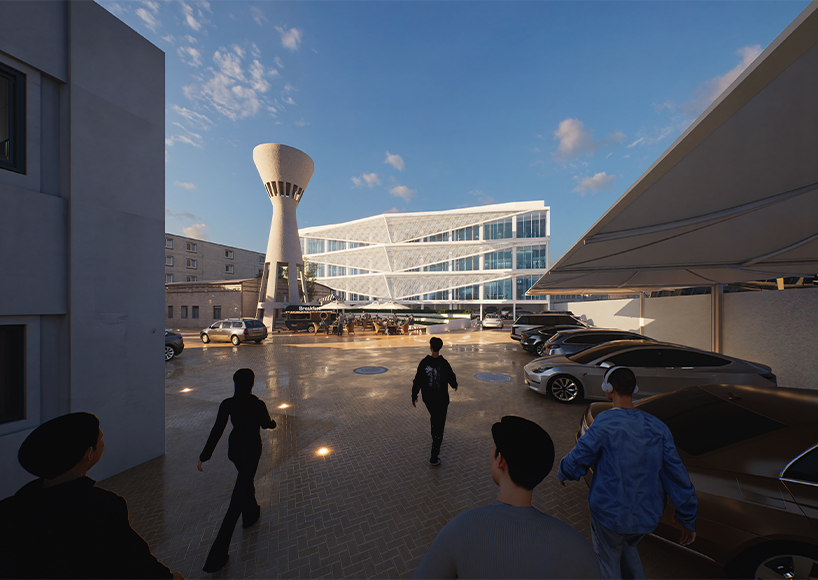 El patrón de parámetro Batik rastrea la fachada del consulado indonesio en Jeddah, Arabia Saudita