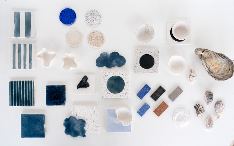 biomaterial tiles by fahrenheit 180 reimagine lisbon's azulejos with oyster shells and seaweed