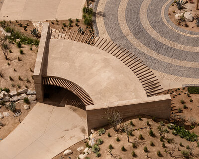 MEDEZA shapes brutalist desert canyon entrance as sundial in los cabos, mexico