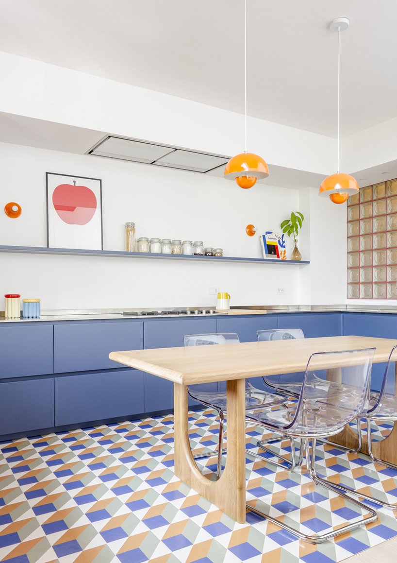 pop colors animate geometric interiors within renovated 1960s apartment in italy - 8