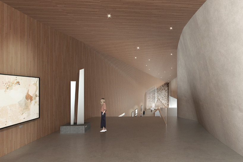 near figure envisions evolving green concrete museum unfolding along helsinki harbor