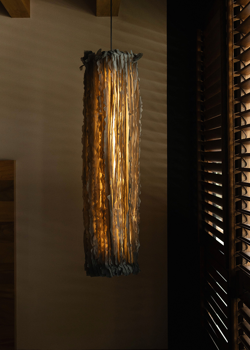 Celulosa bacteriana convertida en escultura de iluminación con volantes translúcidas