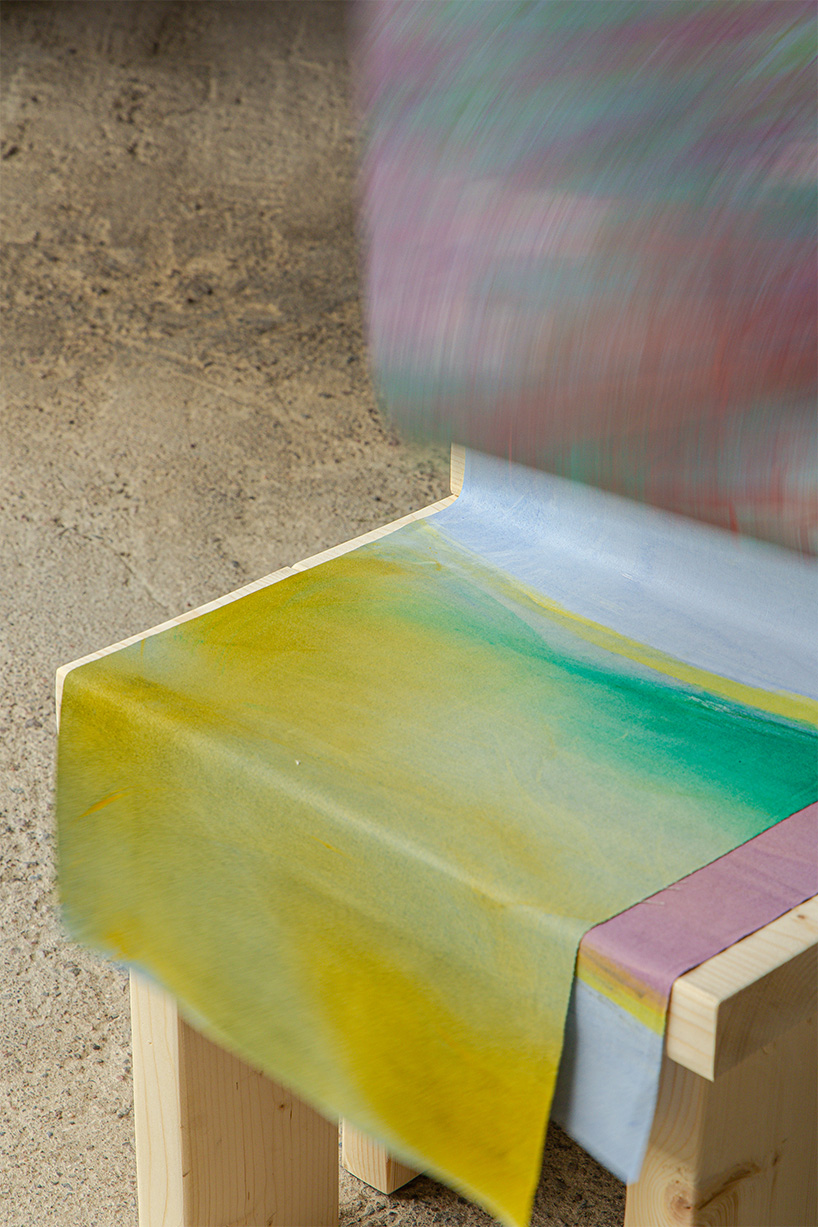 lifelines collection merges painted abstract landscapes with furniture design