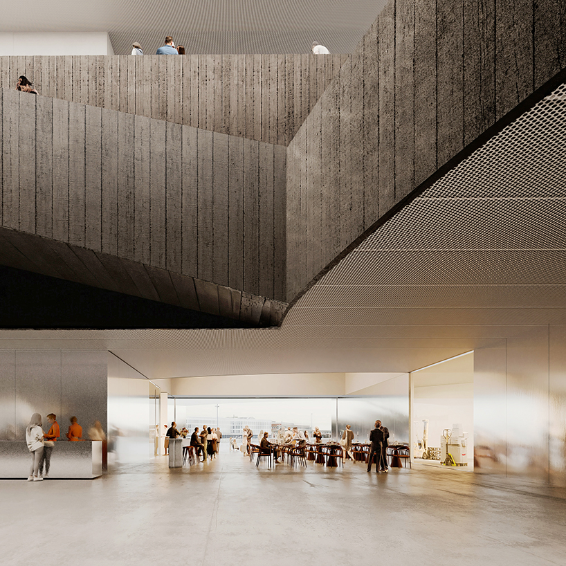 textured glass skin forms into curved roof for cossement cardoso's helsinki museum concept