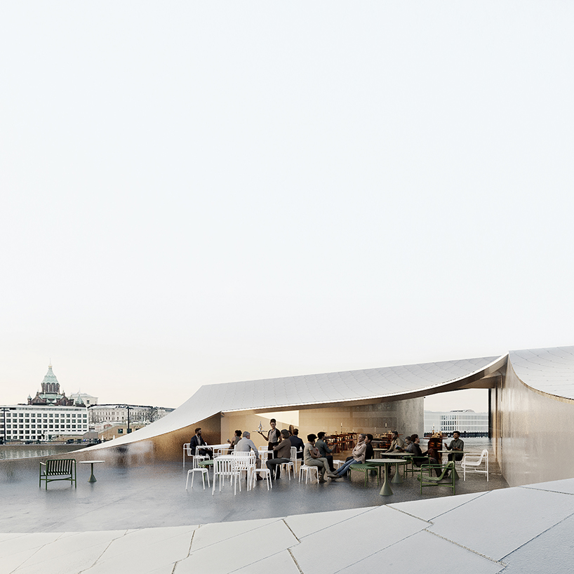 Tekstur Kulit kaca terbentuk dalam roof melengkung untuk konsep Museum Helsinki Cardoso Cosime