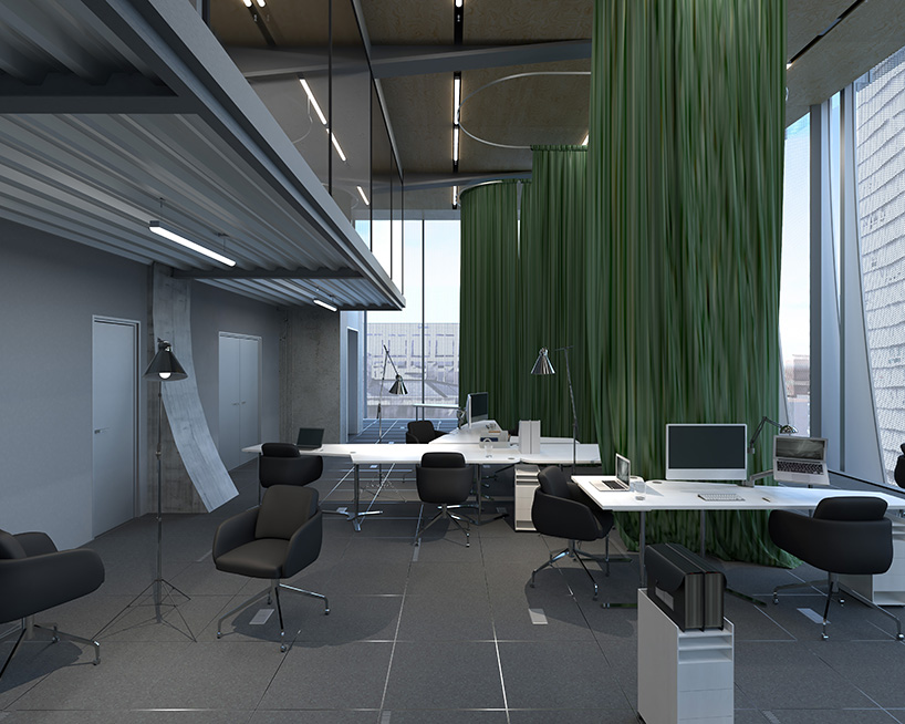 perforated metal panels clad office floating above st. louis's century-old columbia building