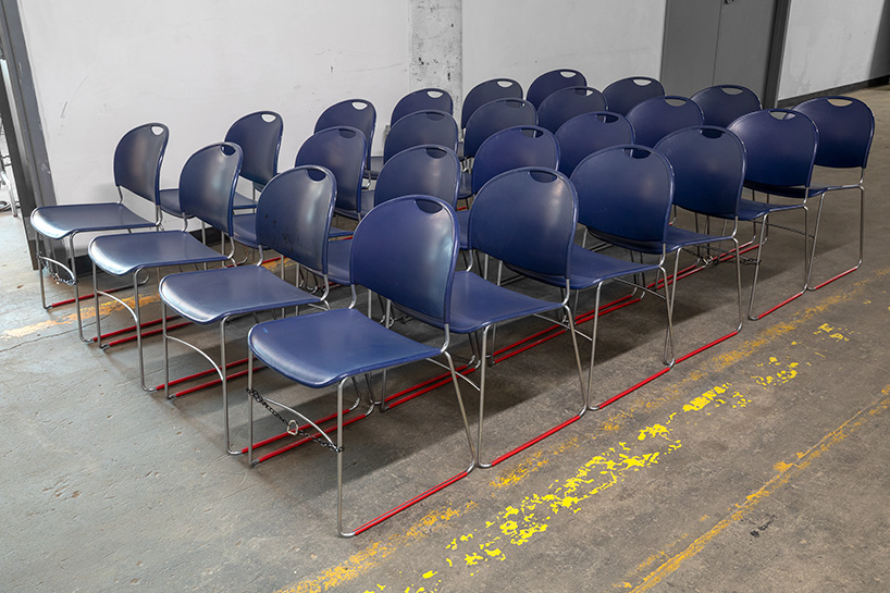 stackable mid-1990s haworth chairs become sound-diffusing acoustic installation - 7