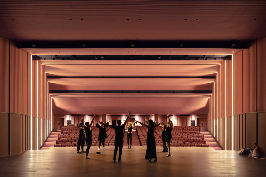bright pink interior revitalizes adaptive acoustic music hall for sax’s cultural complex in spain