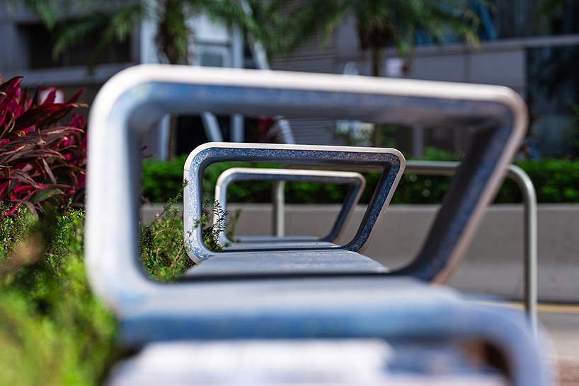 helical urban furniture made from upcycled surgical masks runs along hong kong’s lost coast