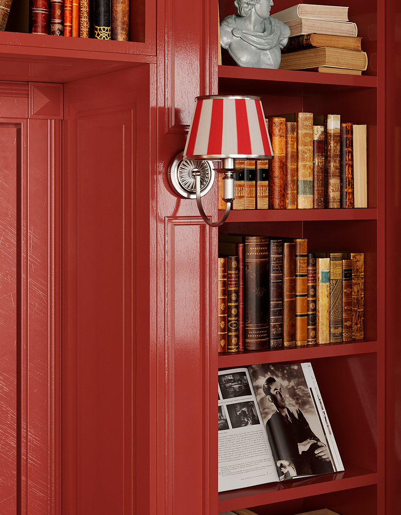 traditional european library transforms compact office into a layered reading space