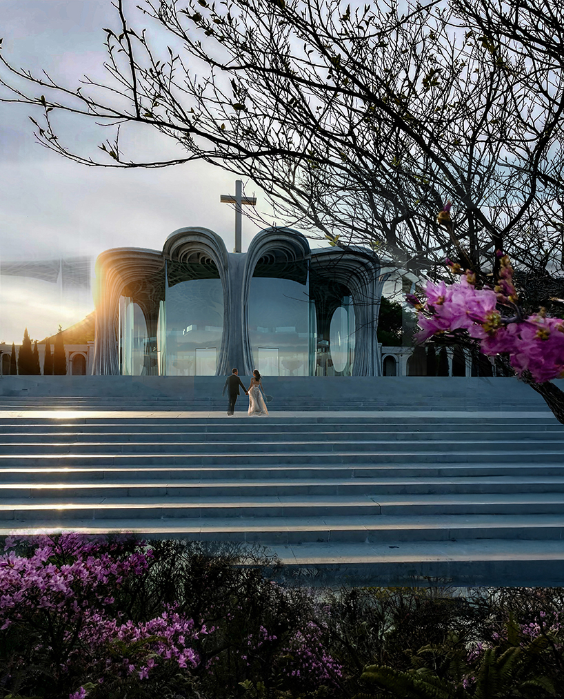 thin stone carves sculptural cathedral emerging from spanish mountains