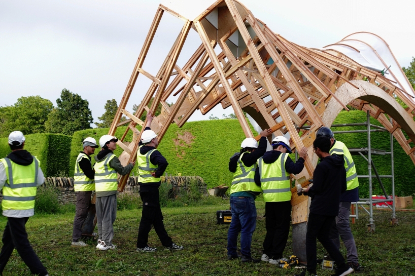 bartlett architecture students use robots to build arkhive reconfigurable timber pavilion